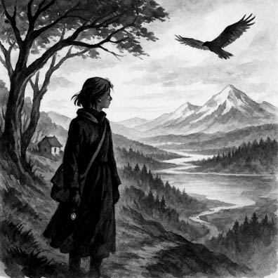 Illustration du Tome 1 — silhouette face aux montagnes